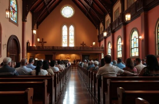 espacio entre bancas de iglesia